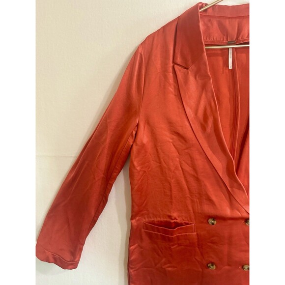 Free People Satin Silk Orange Rust Tailored Long Blazer Jacket Womens Large - Picture 4 of 16